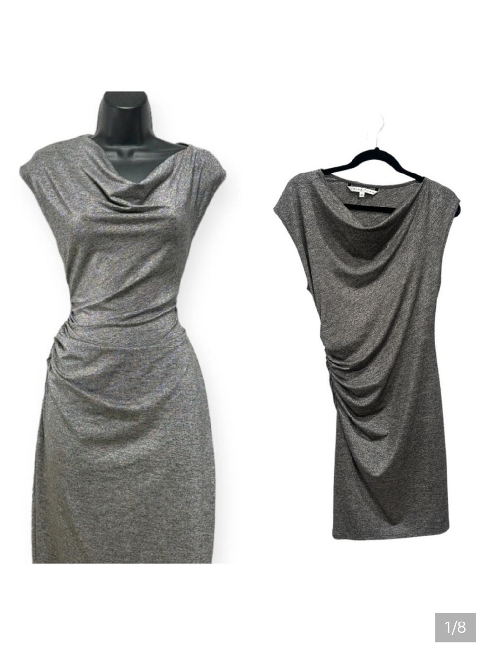 Trina Turk Silver Metallic Cowl Neck Midi Dress